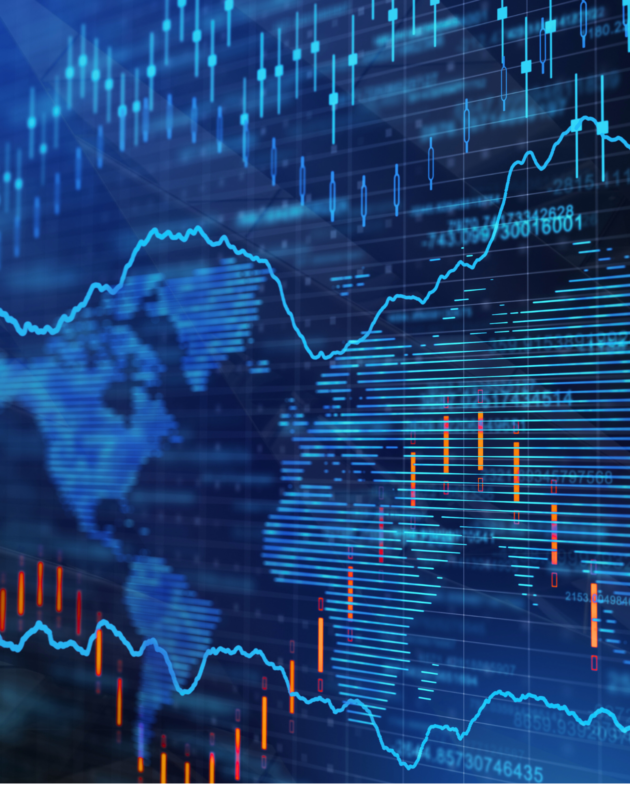 Global Map with stock market and bear graphs
